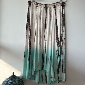 XCVI Tie Dye Green Brown Midi Skirt